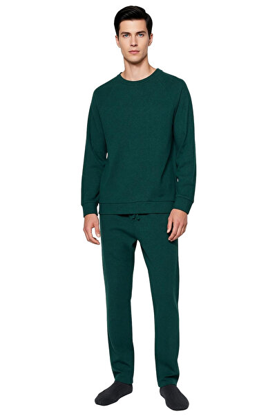 PayBuy Ανδρικό σετ πιτζάμες με υφαντό βάφλα με λαιμόκοψη σε σχήμα V, ανοιχτό χακί, λειτουργικό, ανθεκτικό, ποιοτικό και άνετο