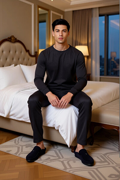 PayBuy Ανδρικό σετ πιτζάμες με υφαντό βάφλα με λαιμόκοψη σε σχήμα V, ανοιχτό χακί, λειτουργικό, ανθεκτικό, ποιοτικό και άνετο