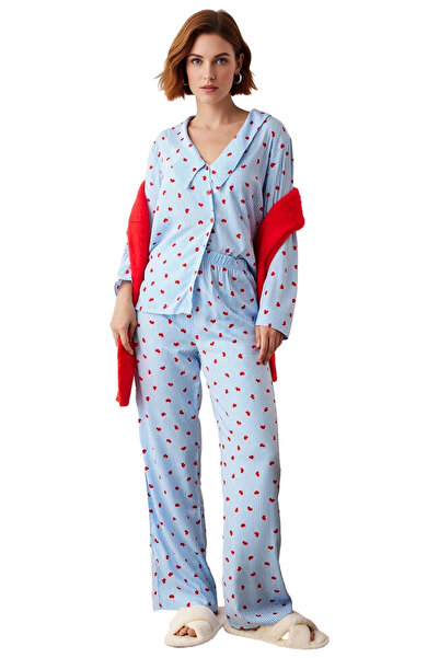 PayBuy Set de pijamale cu guler cămașă cu model de inimă pentru femei Funcțional Durabil Calitate Confortabil Casual