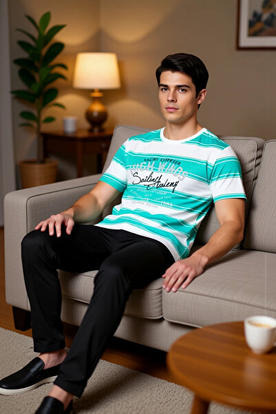 PayBuy Ανδρικό σετ πιτζάμες με ριγέ λαιμόκοψη με κοντό μανίκι Λειτουργικό ανθεκτικό και μοντέρνο