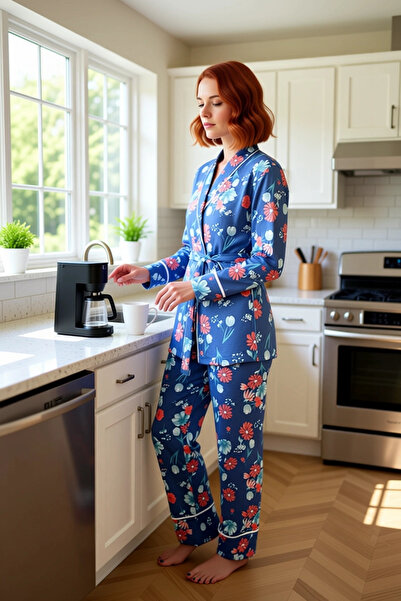 PayBuy Set de pijamale din material subțire pentru femei, cu decolteu în V, cu modele florale, funcțional, durabil, de calitate, confortabil, sport