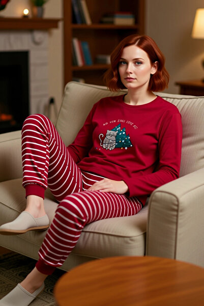 PayBuy Kadın Kedi Temalı Yılbaşı Pijama Takımı Fonksiyonel Dayanıklı Kaliteli...