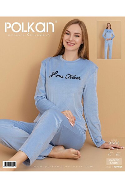 hisar iç giyim mağazaları Polkan Velvet Long Sleeve Women's Pajama Set – Comfortable and Stylish Winter Model