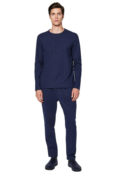 PayBuy Men's Waffle Textured Pajama Set Crew Neck Long Sleeve Regular Fit Functional Aesthetic