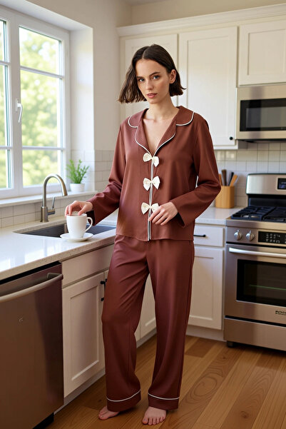 PayBuy Women's Bow Detailed Viscose Pajama Set Functional Durable Quality Comfortable Aesthetic Stylish