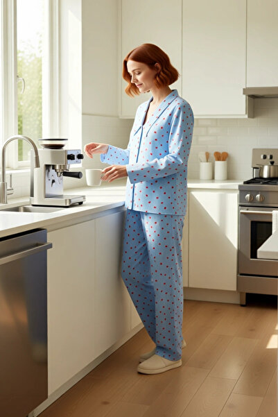 PayBuy Women's Heart Patterned Shirt Collar Pajama Set Functional Durable Quality Comfortable Casual