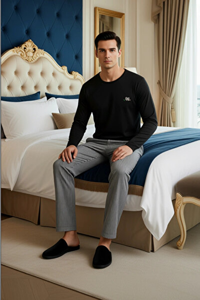 PayBuy Ανδρικό σετ πιτζάμες με μακρυμάνικο λαιμόκοψη με κέντημα, λειτουργικό, ανθεκτικό, ποιοτικό και μοντέρνο