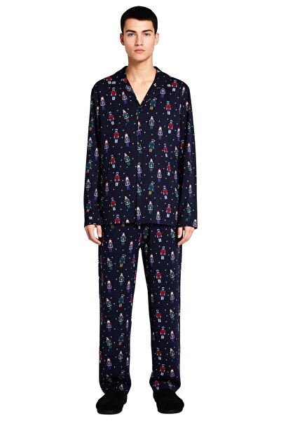 PayBuy Σετ ανδρικές πιτζάμες με θέμα την Πρωτοχρονιά Πλεκτό πουκάμισο με γιακά κανονική εφαρμογή 100% βαμβάκι Λειτουργικό και κομψό
