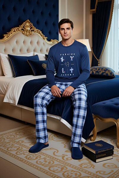 PayBuy Ανδρικό καρό βαμβακερό σετ πιτζάμες με λαιμόκοψη με μακρύ μανίκι Λειτουργικό ανθεκτικό και κομψό