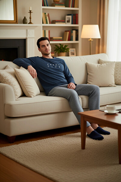 PayBuy Men's Geometric Pattern Crew Neck Pajama Set Functional Durable Quality Aesthetic