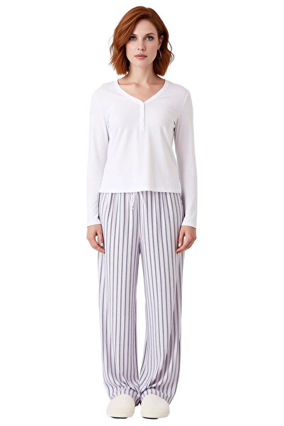 PayBuy Women's Lilac Striped Viscose Pajama Set Comfortable Home Wear Functional Durable Quality Sports