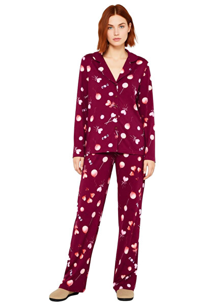 PayBuy Women's Heart Printed Shirt Collar Pajama Set Functional Durable Quality Comfortable Stylish