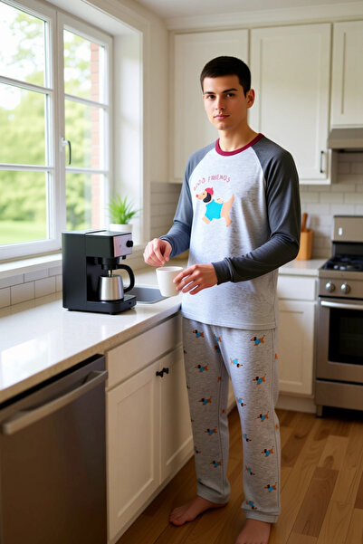 PayBuy Ανδρικό σετ πιτζάμες με μανίκια με λαιμόκοψη με τύπωμα με λαιμόκοψη, λειτουργικό, ανθεκτικό, καλής ποιότητας και κομψό