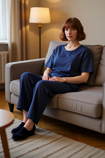 PayBuy Γυναικείο σετ σαλονιού από σατέν υφαντό με λαιμόκοψη, λειτουργικό, ανθ...