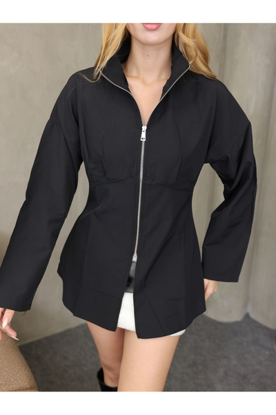 GRODYT Grody.T Zippered Women's Shirt Waist Part Shaping / Sculpting Light Slim Fit Long Sleeve Poplin Fabric