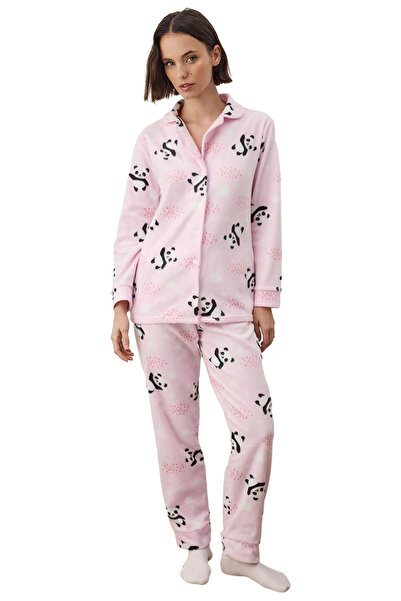 PayBuy Women's Fleece Panda Patterned Shirt Jogger Pajama Set Functional Durable Quality Comfortable