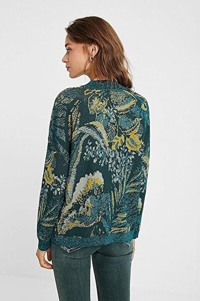 Desigual Pulover Avinyo din tricot cu model floral, Verde, S