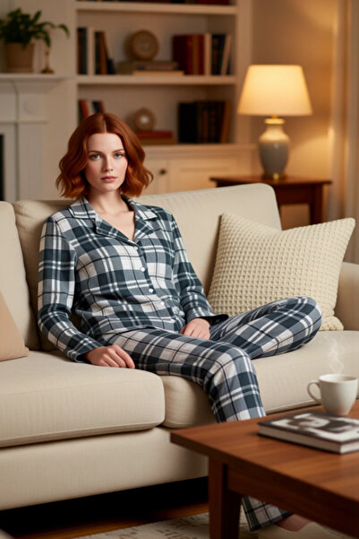 PayBuy Women's Plaid Pattern Shirt Collar Pajama Set Functional Durable Quality Comfortable Sports