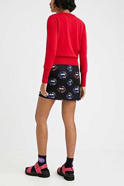 Desigual Thin knit sweater with Esopo text pattern, Red, XL