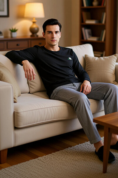 PayBuy Ανδρικό σετ πιτζάμες με μακρυμάνικο λαιμόκοψη με κέντημα, λειτουργικό, ανθεκτικό, ποιοτικό και μοντέρνο