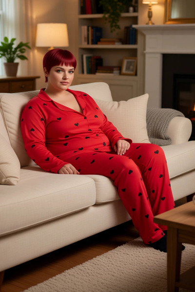 PayBuy Women's Red Heart Patterned Shirt Collar Pajama Set Functional Durable Quality Modern