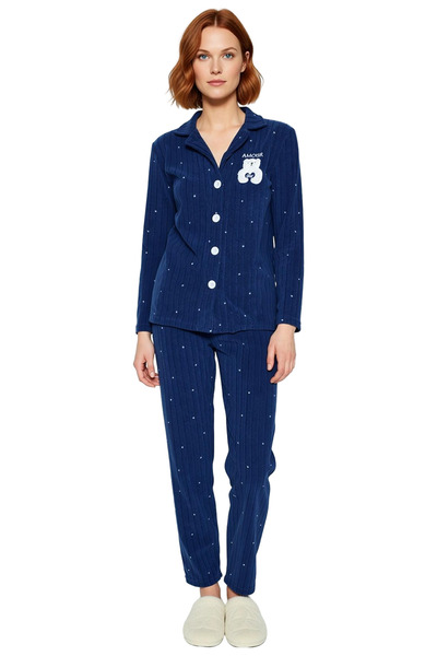 PayBuy Women's Anthracite Polka Dot Animal Printed Fleece Pajamas Set Functional Durable Aesthetic