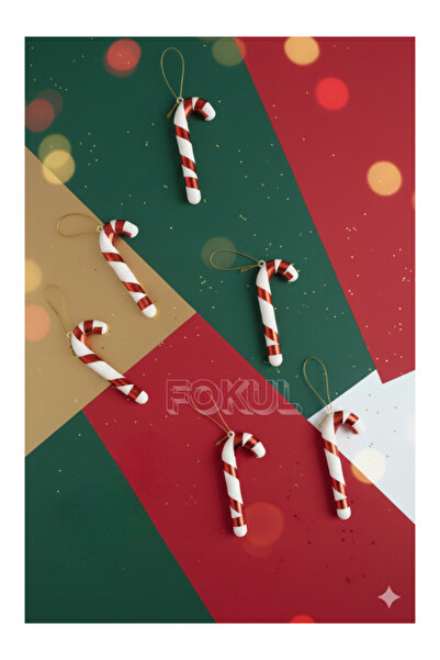 FOKUL Christmas Tree Pine Tree Ornament Candy Cane Walking Stick Ornament 6 Pieces Red 7 cm Small Christmas Tree Ornament
