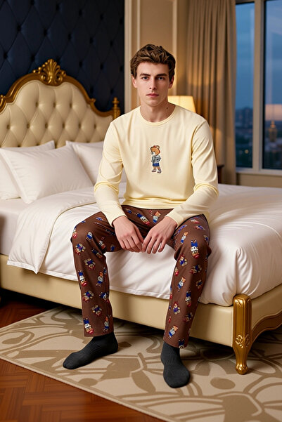 PayBuy Ανδρικό σετ πιτζάμες με μοτίβο αρκουδάκι με λαιμόκοψη, λειτουργικό, ανθεκτικό, ποιοτικό, άνετο και κομψό