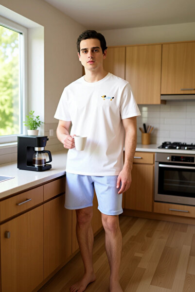 PayBuy Ανδρικό σετ πιτζάμες με κοντό μανίκι με κέντημα σκύλου, λειτουργικό, ανθεκτικό, κομψό