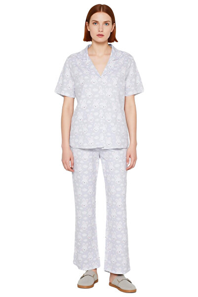 PayBuy Women's Rabbit Patterned Shirt and Wide Leg Pajama Set Functional Durable Quality Stylish