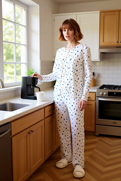 PayBuy Set de pijamale cu flori pentru femei material reiat din material subțire Cardigan Detaliat Funcțional Durabil Calitate Sport