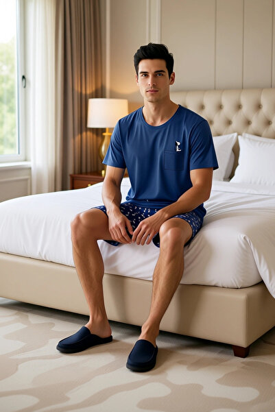 PayBuy Ανδρικό σετ πιτζάμες με κοντό μανίκι με σχέδιο Indigo Dog με λαιμόκοψη, λειτουργικό, ανθεκτικό και κομψό