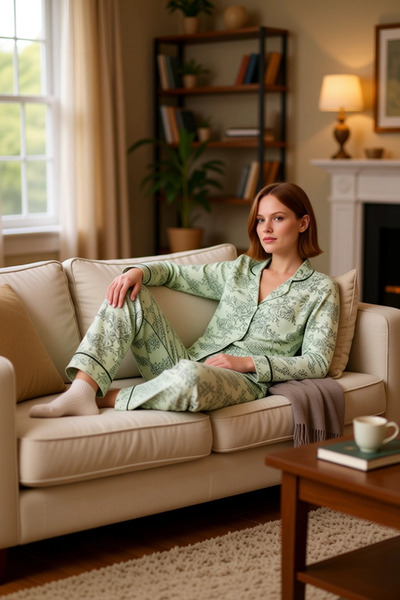 PayBuy Set de pijamale cu mâneci lungi, cu guler, cu flori, pentru femei, fun...