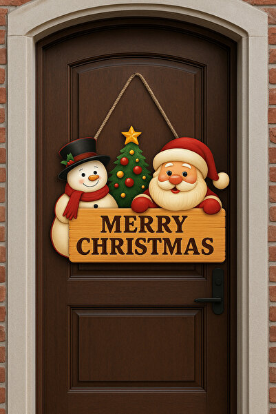 OKAVANGO 30-18 cm Yılbaşı Kapı Yılbaşı Dekarasyon Ahşap Yılbaşı Temalı Kapı Süsü