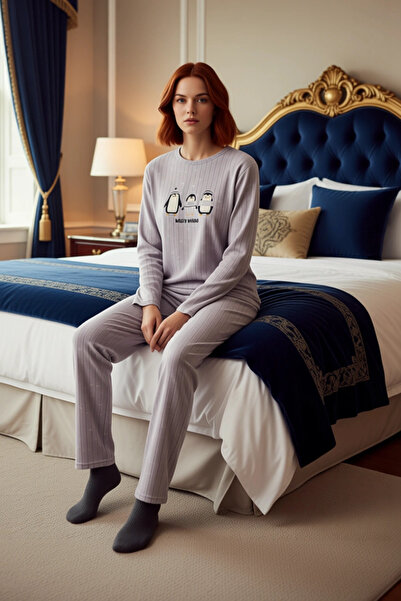 PayBuy Set de pijamale din lână brodate cu pinguin pentru femei Funcțional Durabil Calitate Confortabil Estetic Elegant