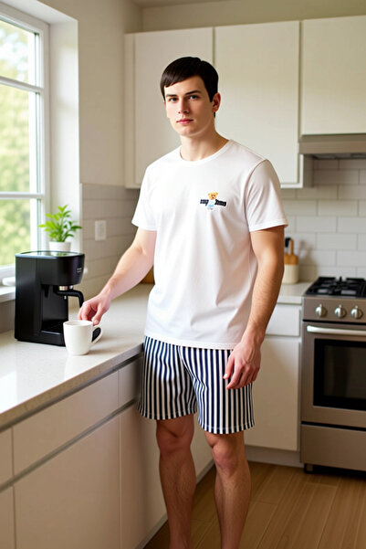 PayBuy Ανδρικό σετ πιτζάμες με ριγέ λαιμόκοψη με κοντό μανίκι Λειτουργικό ανθεκτικό και μοντέρνο