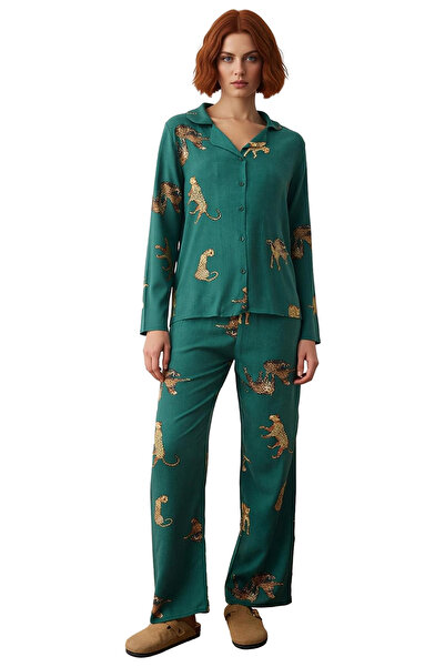 PayBuy Women's Tiger Pattern Shirt and Pants Pajama Set Functional Durable Quality Comfortable