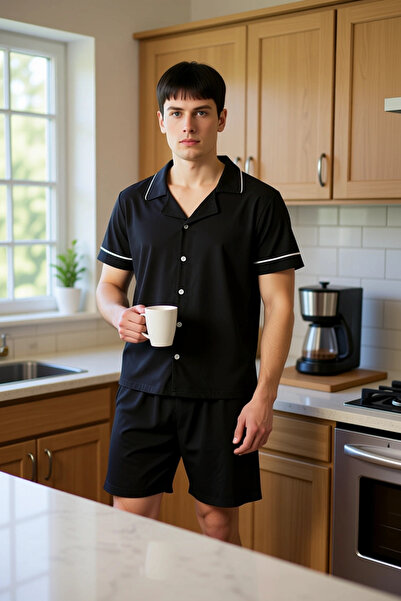 PayBuy Ανδρικό σετ πιτζάμες με κοντό μανίκι με λαιμόκοψη, λειτουργικό, ανθεκτικό, ποιοτικό, άνετο και casual