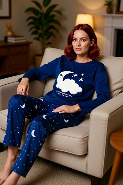 PayBuy Γυναικείο σετ πιτζάμες από φλις με σχέδιο φεγγάρι και αστέρι, λειτουργ...