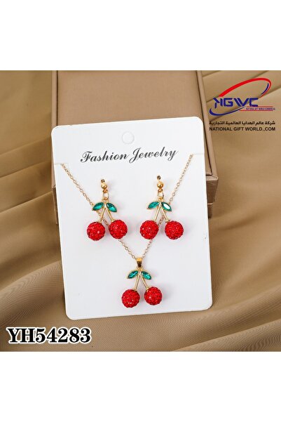 KAZUKO Crystal-studded cherry design jewelry set