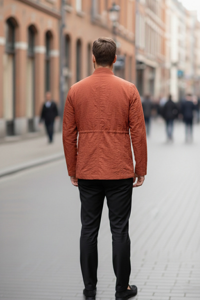 NAZEF Slim Fit Waist Adjustable Double Pocket Tile Thin Summer Coat