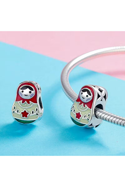 Singularis Matruşka Desenli Gümüş Renk Charm – Kadın Bileklik Uyumlu Boncuk