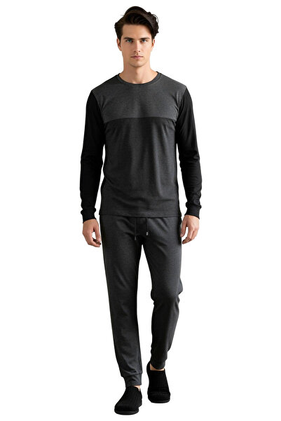 PayBuy Men's Anthracite Melange Color Block Pajama Set Functional Durable Quality Comfortable Stylish
