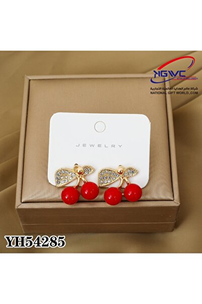 KAZUKO Bow and cherry design earrings studded with crystals