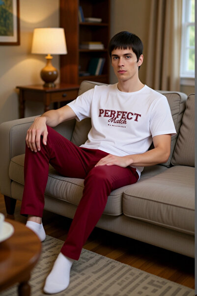 PayBuy Чоловічий комплект піжами з бавовняної тканини з принтом слогана, функціональний, міцний, якісний, стильний