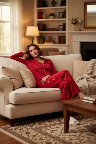 PayBuy Set de pijamale pentru femei, cu broderie cu panglică, pantaloni, func...