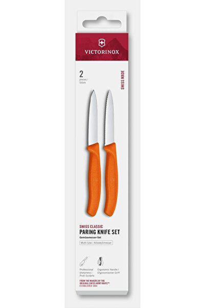 Victorinox Set of 2 Peeling Knives 6.7699.2C1, Blade 8 cm, Tangerine Orange