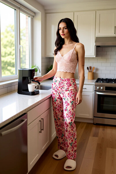 PayBuy Women's Open Lace Detailed Satin Pajama Set Functional Durable Quality Comfortable Sport