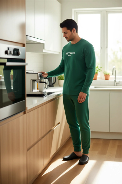 PayBuy Men's Crew Neck Slogan Printed Pajama Set Functional Durable Quality Comfortable Stylish