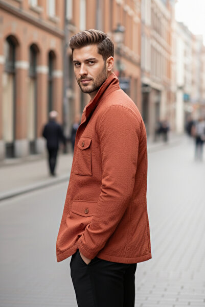 NAZEF Slim Fit Waist Adjustable Double Pocket Tile Thin Summer Coat